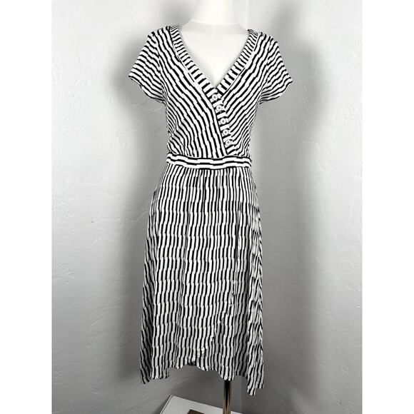 MAEVE by ANTHROPOLOGIE Textured MIdi Faux-Wrap Dress (Womens: Small) - Picture 1 of 16